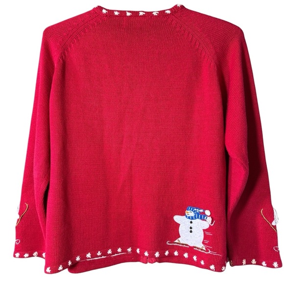 Vintage 90s Heirloom Christmas Snowman Cardigan Skiing Sleigh Riding Fun Size XL - Picture 2 of 11